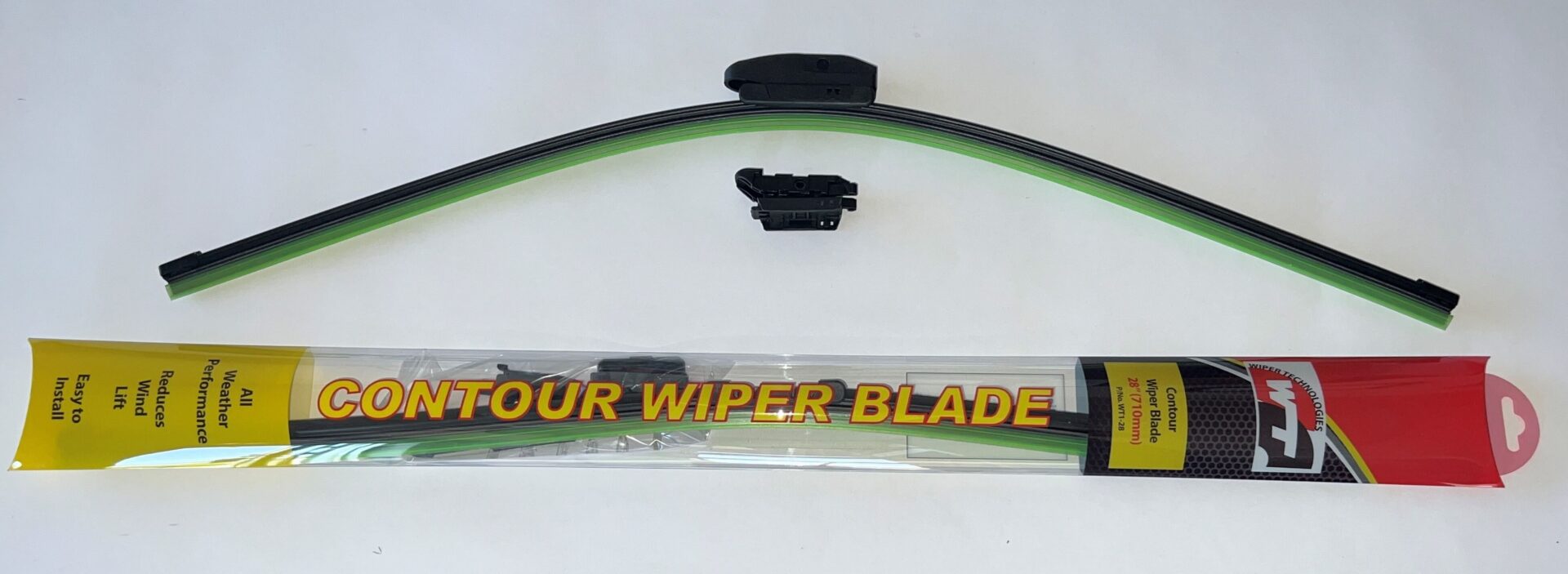 A picture of the wiper blade on a car.