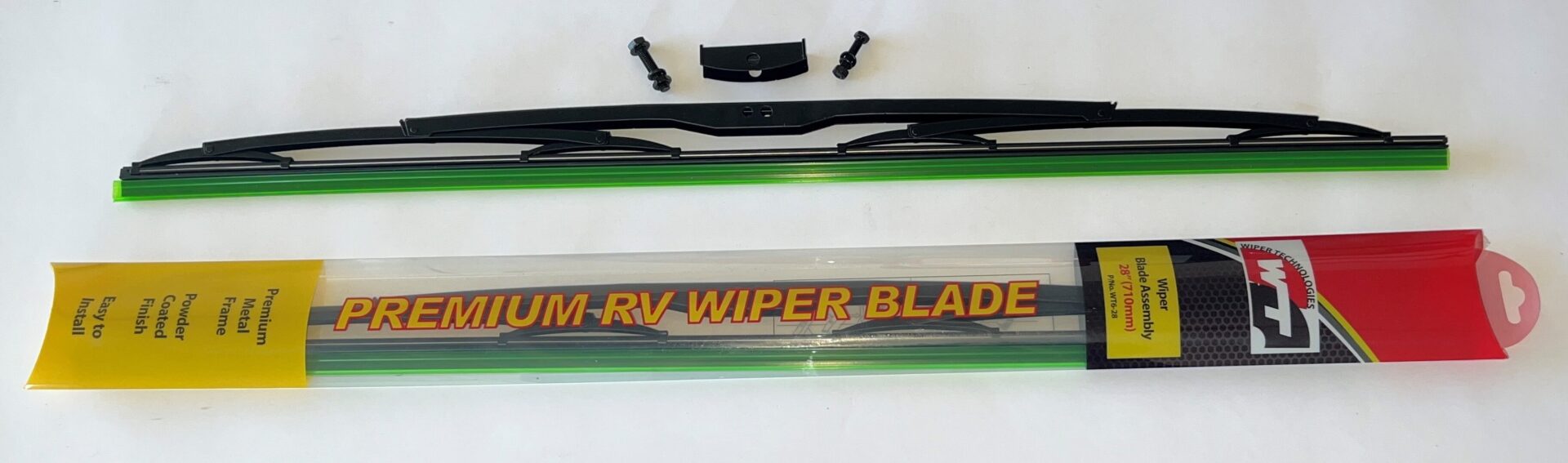 A windshield wiper blade and the two pieces of plastic.