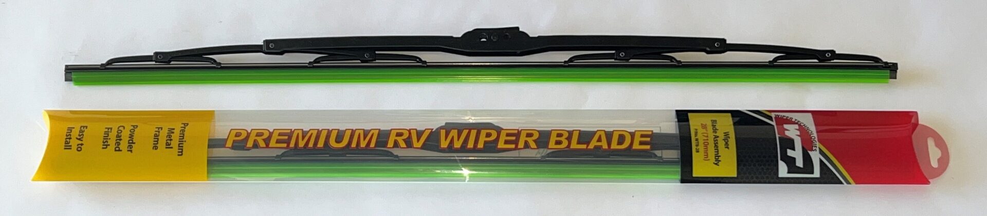 A picture of the front and back of a windshield wiper blade.