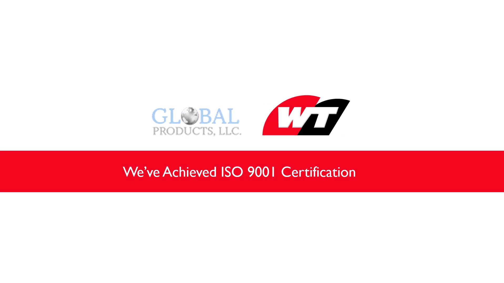 A red and white logo for global products llc.