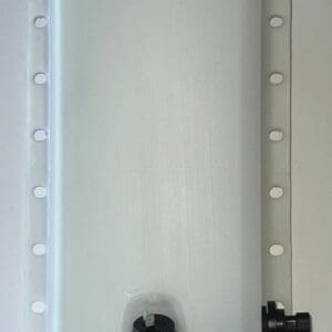 White plastic container with black caps.
