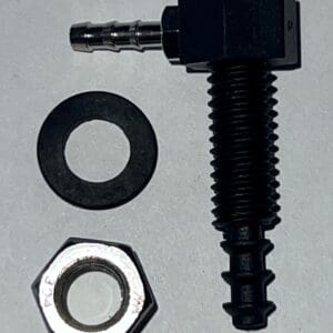 Screw, washer, and nut on white background.