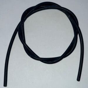 Black rubber wire twisted into a loop.